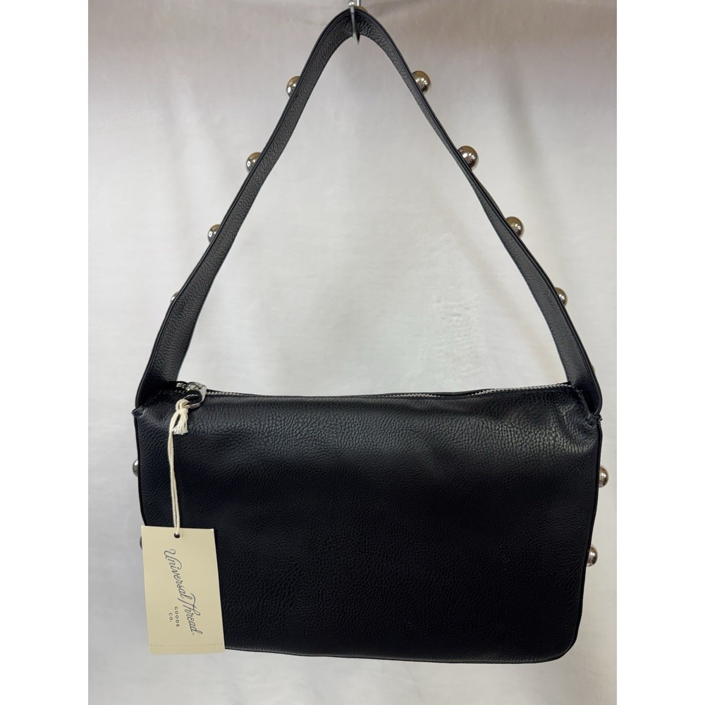 Universal Thread Black Faux Leather Shoulder Bag Silver Studded Strap Purse
